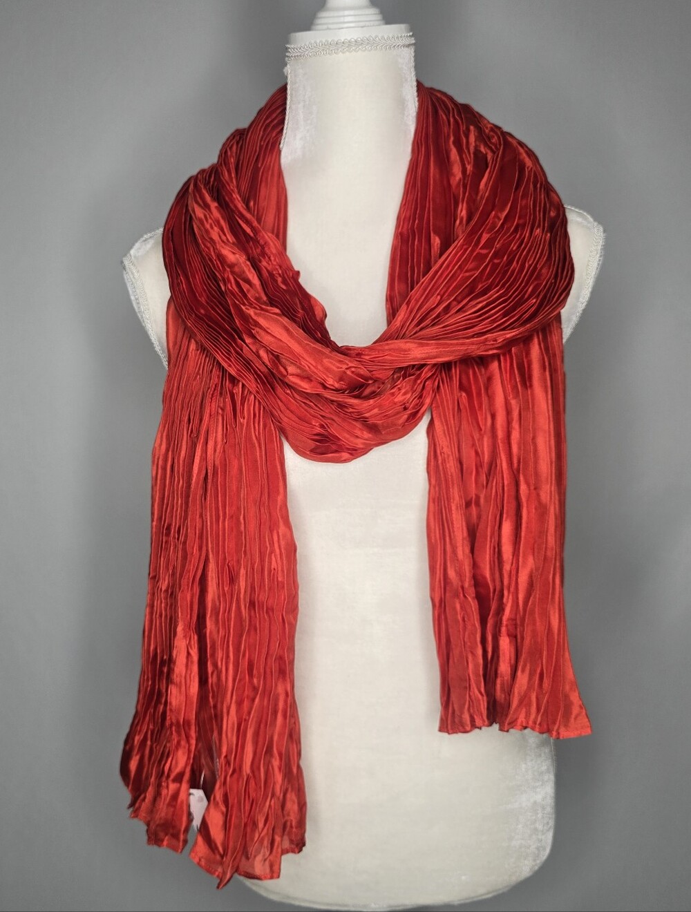 Eileen Fisher Bright Red Whisper Silk Crinkle Scarf